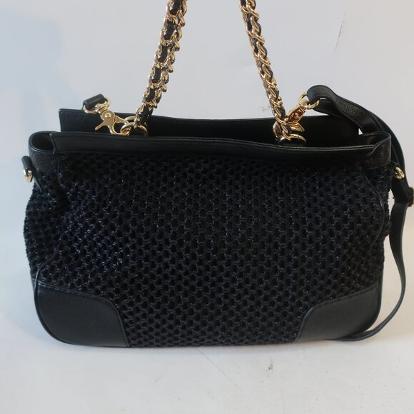 Authentic Womens Tory Burch Adalyn Black Woven Leather 2-Way Satchel Handbag - Picture 8 of 15